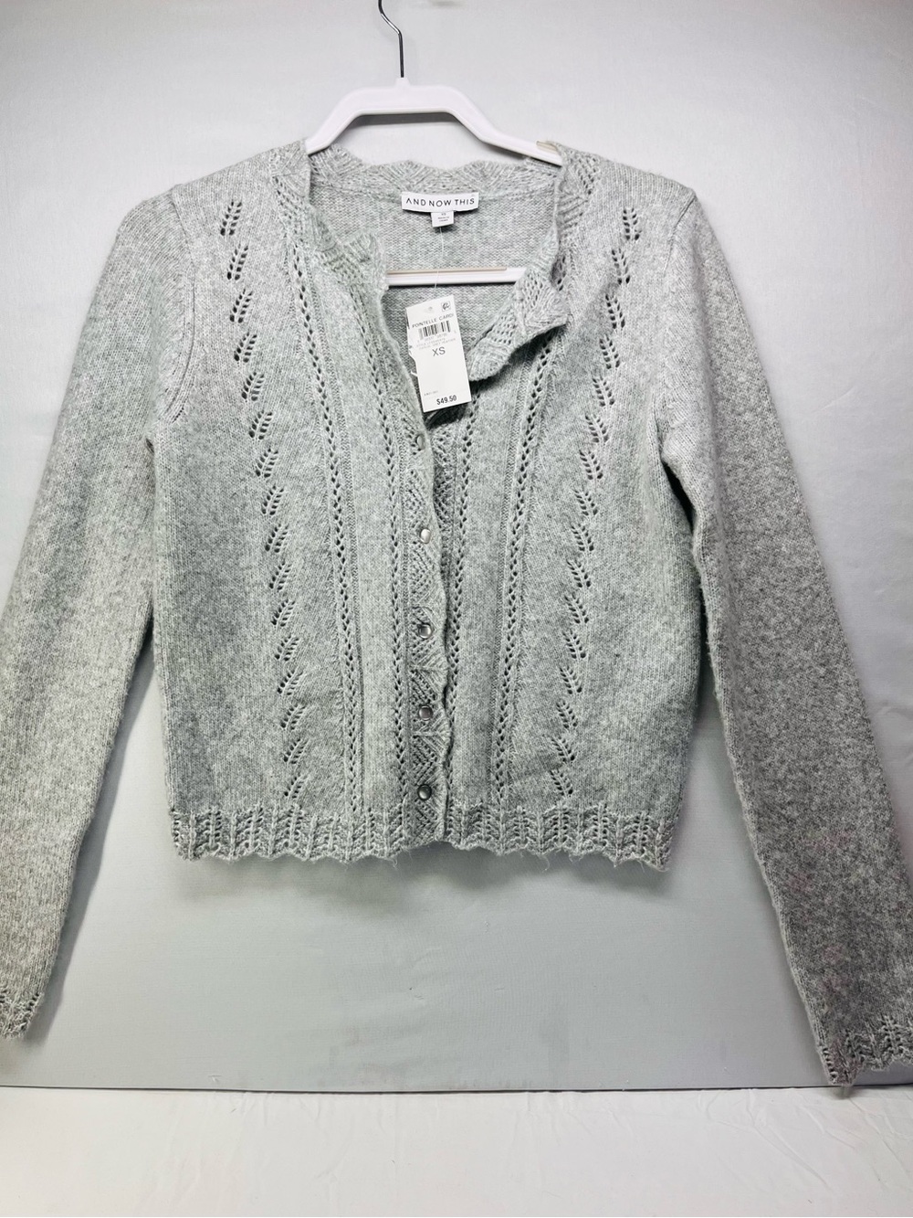 And Now This Gray Openwork Button-Front Cardigan